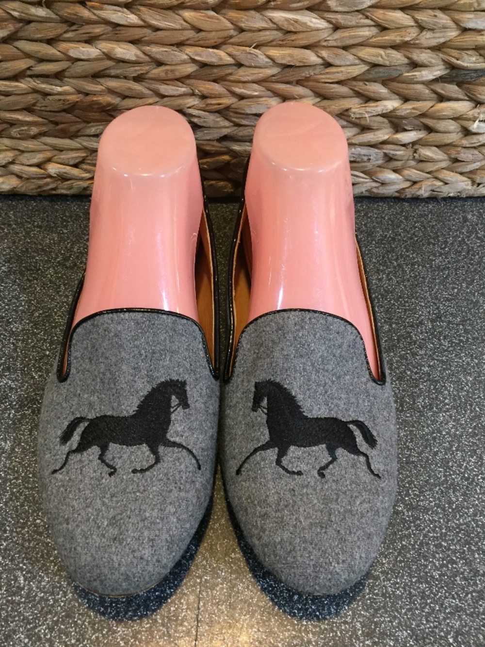 J. Crew Gray Felt Horse-Embroidered Loafers